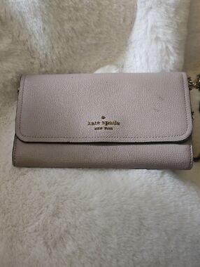 kate spade pale pink leather wallet crossbody with gold logo